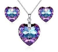 Crystalline Azuria Mujer 18ct Chapado en Oro Blanco Corazón Juego de joyas Amor Corazón Cristales Violeta Collar Pendientes para Mujer y Niña
