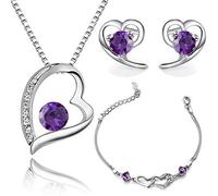 Crystalline Azuria Mujer 18ct Chapado en Oro Blanco Corazón Juego de joyas Violeta Zirconia Collar Pendientes Pulsera