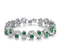 Crystalline Azuria Mujer 18ct Chapado en Oro Blanco Esmeralda simulada Verde Cristales de Zirconia Pulsera 18 cm para Mujer y Niña