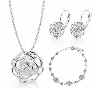 Crystalline Azuria Mujer 18ct Chapado en Oro Blanco Flores Rosas Cristales Juego de joyas Collar Pendientes Pulsera para Mujer Niña Boda Novia y Dama de honor