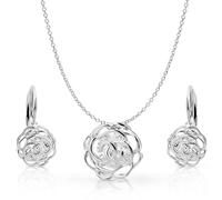 Crystalline Azuria Mujer 18ct Chapado en Oro Blanco Flores Rosas Cristales Juego de joyas Collar Pendientes para Mujer Niña Boda Novia y Dama de honor