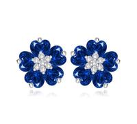 Crystalline Azuria Mujer 18ct Chapado en Oro Blanco Flores Zafiro simulado Azul Cristales de Zirconia Pendientes de tuerca para Mujer y Niña