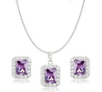 Crystalline Azuria Mujer 18ct Chapado en Oro Blanco Juego de joyas Violeta Zirconia Collar Pendientes