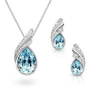 Crystalline Azuria Mujer 18ct Chapado en Oro Blanco Lágrimas Cristales Azul Aguamarina simulada Juego de joyas Collar Pendientes para Mujer Niña Boda Novia y Dama de honor