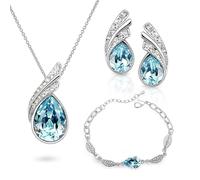 Crystalline Azuria Mujer 18ct Chapado en Oro Blanco Lágrimas Cristales Azul Aguamarina simulada Juego de joyas Collar Pendientes Pulsera para Mujer Niña Boda Novia y Dama de honor