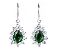 Crystalline Azuria Mujer 18ct Chapado en Oro Blanco Lágrimas Esmeralda simulada Verde Cristales de Zirconia Pendientes Colgantes para Mujer y Niña