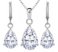 Crystalline Azuria Mujer 18ct Chapado en Oro Blanco Lágrimas Juego de joyas Blanco Zirconia Collar 45 cm Pendientes para Mujer y Niña