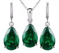 Crystalline Azuria Mujer 18ct Chapado en Oro Blanco Lágrimas Juego de joyas Esmeralda simulada Verde Zirconia Collar 45 cm Pendientes para Mujer y Niña