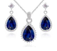 Crystalline Azuria Mujer 18ct Chapado en Oro Blanco Lágrimas Zafiro simulado Azul Zirconia Juego de joyas Collar Pendientes