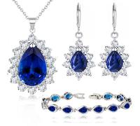Crystalline Azuria Mujer 18ct Chapado en Oro Blanco Lágrimas Zafiro simulado Azul Zirconia Juego de joyas Collar Pendientes Pulsera