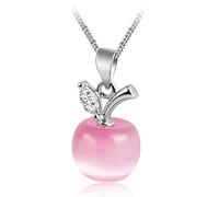 Crystalline Azuria Mujer 18ct Chapado en Oro Blanco Manzana Collar con Colgante Rosa Simulado Piedra de ojo de gato Cristales 45 cm para Mujer y Niña