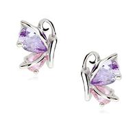 Crystalline Azuria Mujer 18ct Chapado en Oro Blanco Mariposas Rosa Violeta Cristales de Zirconia Pendientes de tuerca para Mujer y Niña