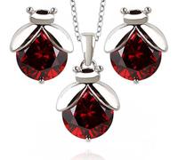 Crystalline Azuria Mujer 18ct Chapado en Oro Blanco Mariquitas Rojo Zirconia Juego de joyas Collar con Colgante Pendientes para Mujer y Niña