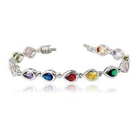 Crystalline Azuria Mujer 18ct Chapado en Oro Blanco Milti Colorido Lágrimas Cristales de Zirconia Pulsera 18 cm para Mujer y Niña