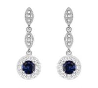 Crystalline Azuria Mujer 18ct Chapado en Oro Blanco Pendientes Colgantes Redondo Zafiro simulado Azul Cristales de Zirconia Pendientes Colgantes para Mujer y Niña