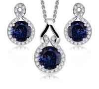 Crystalline Azuria Mujer 18ct Chapado en Oro Blanco Redondo Zafiro simulado Azul Zirconia Juego de joyas Collar Pendientes