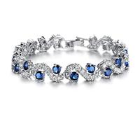 Crystalline Azuria Mujer 18ct Chapado en Oro Blanco Zafiro simulado Azul Cristales de Zirconia Pulsera 18 cm para Mujer y Niña