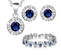 Crystalline Azuria Mujer 18ct Chapado en Oro Blanco Zafiro simulado Azul Zirconia Redondo Juego de joyas Collar Pendientes Pulsera