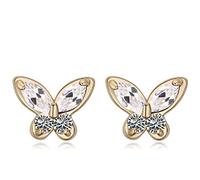 Crystalline Azuria Mujer 18ct Chapado en Oro Mariposas Blanco Cristales de Zirconia Pendientes de tuerca para Mujer y Niña