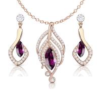 Crystalline Azuria Mujer 18ct Chapado en Oro Rosa Cristales Amatista simulada Juego de joyas Collar Pendientes para Mujer y Niña