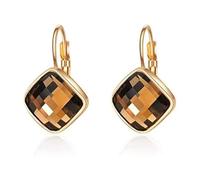 Crystalline Azuria Mujer 18ct Chapado en Oro Rosa Cristales Marrón Topacio simulado Rombo Cuadrado Palanca Back Retro Pendientes para Mujer