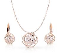 Crystalline Azuria Mujer 18ct Chapado en Oro Rosa Flores Rosas Cristales Juego de joyas Collar Pendientes para Mujer Niña Boda Novia y Dama de honor