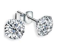 Crystalline Azuria Mujer Plata de Ley 925 Cristales Blanco Corte Brillante Redondo Pendientes de tuerca 6 mm para Mujer y Niña