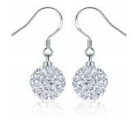 Crystalline Azuria Plata de ley 925 Disco Bola Blanco Cristales Pendientes Colgantes para Mujer y Niña