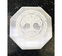crystalmiracle Placa de carga de selenita, cristal curativo, Reiki FENG Shui, piedra preciosa metafísica, regalo, energía positiva, paz, meditación, bienestar, hecho a mano (Blanco, 3 Pulgadas Aprox.)