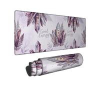 Crystals - Alfombrilla de mouse grande con hojas naturales bohemias, lunas, sin goma violeta, antideslizante, ideal para escritorio, oficina, computadora, laptop, gamers, regalo, 12 x 32 pulgadas