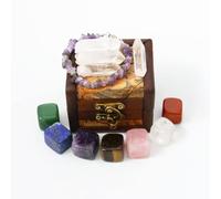 Crystals and Healing Stones Set in Wooden Display Box, Gemstones and Crystals Kit, 7 Chakra Stones, Raw Crystals for Beginners, Witchcraft Supplies and Tools, Spiritual Gifts for Women