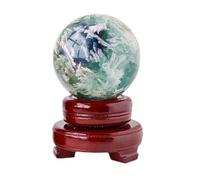 Crystals Ball, Feather Fluorite Crystal with Wooden Stand Magic Sphere for Divination Yoga FengShui Decoration,7~8cm