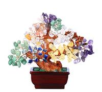 CrystalTears Chakra Crystal Money Tree Reiki Healing Crystal Gemstone Bonsai Tree Feng Shui Tree Ornamento para decoración del hogar Riqueza Buena suerte 6.3-6.6 pulgadas