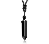 CrystalTears Collar de obsidiana negra con colgante hexagonal de cristal de cuarzo natural con cuerda ajustable para hombre y mujer