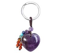 CrystalTears Llavero de cristal curativo de chakras, llavero de corazón de cristal natural para mujeres y niñas, regalo de decoración para Navidad, Día de la Madre, cumpleaños, amatista, 25mm