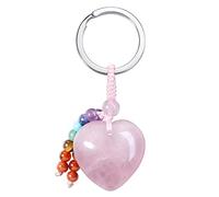 CrystalTears Llavero de cristal curativo de chakras, llavero de corazón de cristal natural para mujeres y niñas, regalo de decoración para Navidad, Día de la Madre, cumpleaños, Cuarzo rosa., 26mm