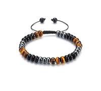 CrystalTears Pulsera de triple protección para hombre, hematita de ojo de tigre, pulsera de cuentas de obsidiana negra para hombre, pulsera de piedra ajustable, regalos para él, papá, marido