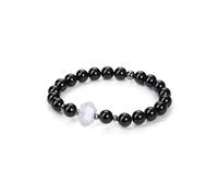 CrystalTears Pulsera de turmalina negra con cristal de roca hexagonal de 8 mm, perlas elásticas de piedras preciosas, pulsera de la suerte para mujer joyas espirituales