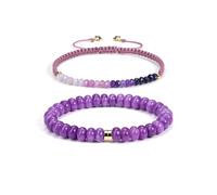 CrystalTears Pulseras de cuentas de cristal para mujer, apilables, 2 pulseras de piedras preciosas curativas con pulsera elástica y pulsera trenzada, joyería bohemia de verano, playa, regalos para