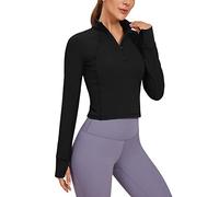 CRZ YOGA Butterluxe - Camiseta de Entrenamiento de Manga Larga para Mujer con Media Cremallera, Sudadera atlética Recortada Negro 38