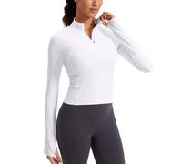 CRZ YOGA Butterluxe - Camiseta de Entrenamiento de Manga Larga para Mujer con Media Cremallera, Sudadera atlética Recortada Blanco 36