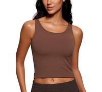 CRZ YOGA Butterluxe Mujer Doble Forro Camisetas Sin Mangas Espalda Cruzada Ejercicio Corto Chaleco Café Morena 40