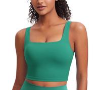 CRZ YOGA Butterluxe Mujeres Cuadrado Cuello Palangre Sujetador Deportivo - Yoga Acolchado Cultivo Tanque Tops Verde Cascadia 44