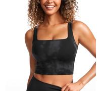 CRZ YOGA Butterluxe Mujeres Cuadrado Cuello Palangre Sujetador Deportivo - Yoga Acolchado Cultivo Tanque Tops Flores De Tinte Negro 44