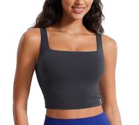 CRZ YOGA Butterluxe Mujeres Cuadrado Cuello Palangre Sujetador Deportivo - Yoga Acolchado Cultivo Tanque Tops Misterioso Gris 36