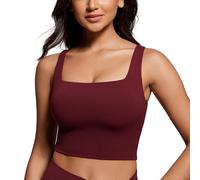 CRZ YOGA Butterluxe Mujeres Cuadrado Cuello Palangre Sujetador Deportivo - Yoga Acolchado Cultivo Tanque Tops Merlot Rojo 44