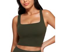 CRZ YOGA Butterluxe Mujeres Cuadrado Cuello Palangre Sujetador Deportivo - Yoga Acolchado Cultivo Tanque Tops Verde Oliva 46