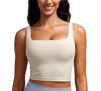 CRZ YOGA Butterluxe Mujeres Cuadrado Cuello Palangre Sujetador Deportivo - Yoga Acolchado Cultivo Tanque Tops Bronceado Mojave 38