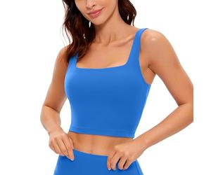 CRZ YOGA Butterluxe Mujeres Cuadrado Cuello Palangre Sujetador Deportivo - Yoga Acolchado Cultivo Tanque Tops Azul Destello 42