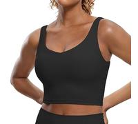 CRZ YOGA Butterluxe Mujeres Sujetador Deportivo - Cultivo Camiseta De Tirantes con Brasier Incorporado Negro XS
